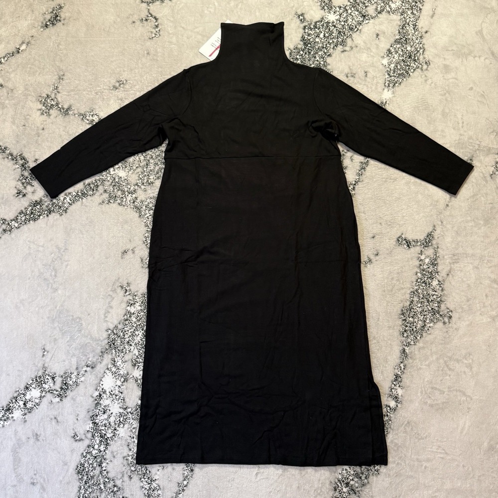 Women With Control Dress Womens Size 1X Black Finespun Jersey Tummy Control Midi